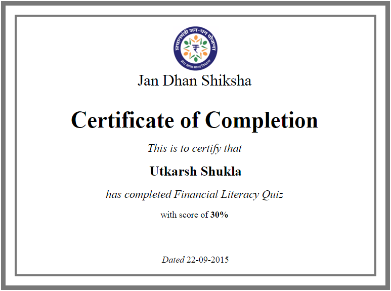 Format for certificate
